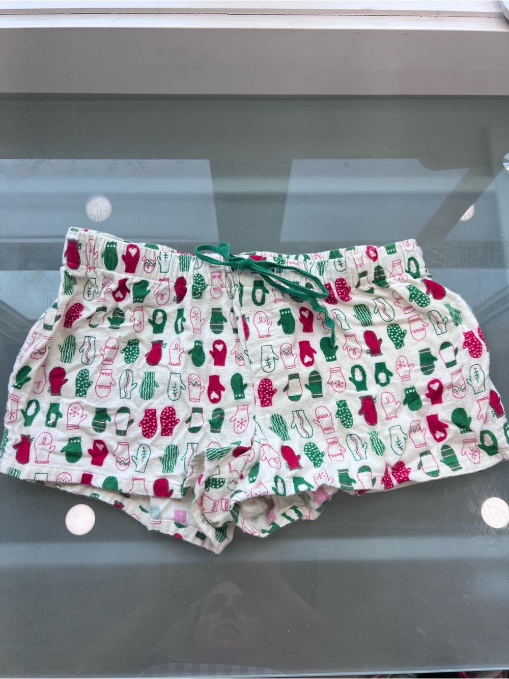 Xhilaration White Lounge Shorts with Red & Green Mitten Print